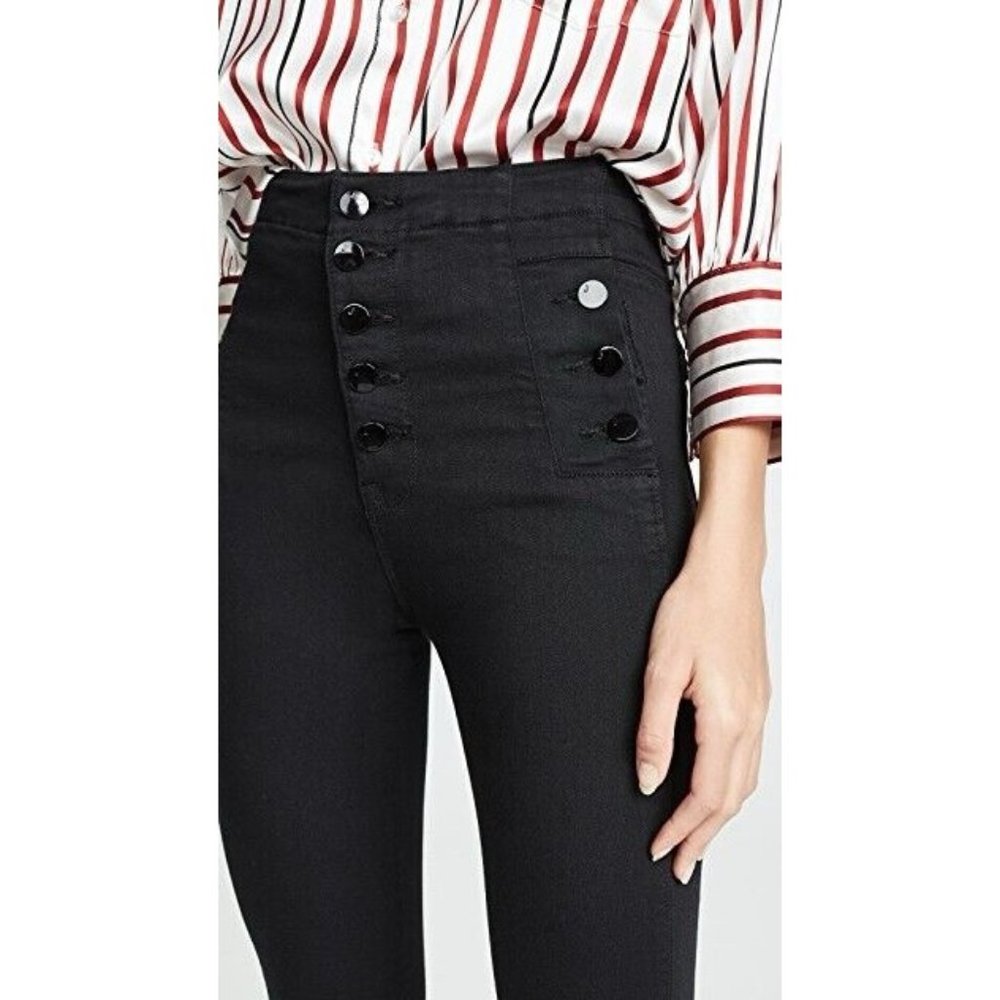 J BRAND “NATASHA” HIGH-RISE SKINNY, SERIOUSLY BLACK SZ 26 SHINY BLACK BUTTONS